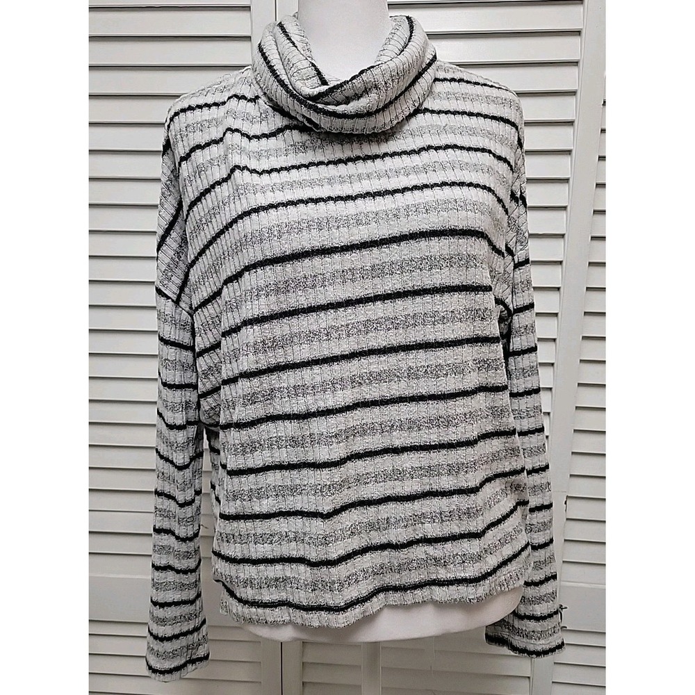 Anthropologie Saturday Sunday SZ S Cowl Neck Sweater Striped Hi Lo Pullover